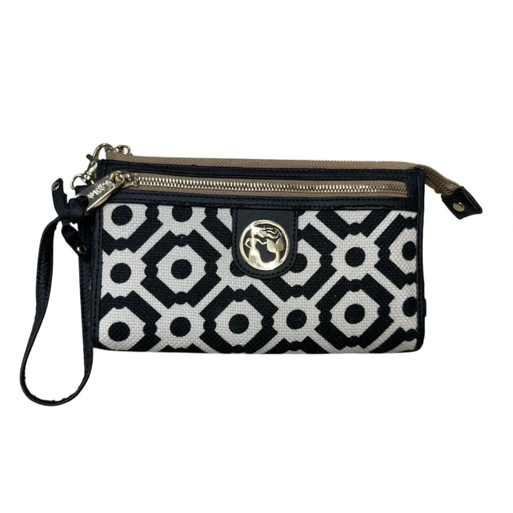 Spartina 449 Wristlet Wallet Blank And Creme Linen & Leather